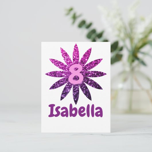 紫色のピンクグラデーションの花の名前をカスタムする年齢 ポストカード (スタンド正面)