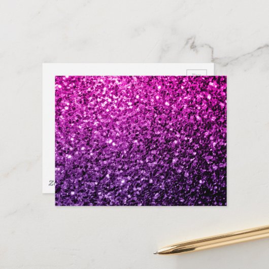 紫色のピンクグラデーションフェイクグリッター ポストカード (正面/裏面インサイチュ)