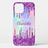 紫色のピンクグリッターはホログラフィック名を乾燥させる Case-Mate iPhoneケース (裏面)
