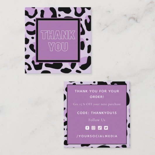 紫色のピンクチータヒョウのプリントスポットありがとう スクエア名刺 (正面/裏面)