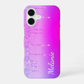 紫色のピンクネオンiPhoneケースと名前をカスタムする iPhone 16ケース (裏面)