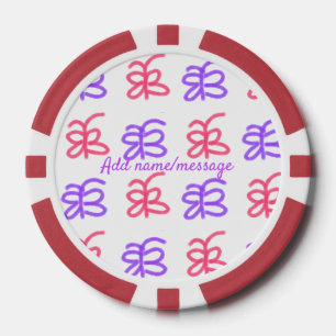 紫色のピンクバタフライドードルパターン追加の名前の文字 ポーカーチップ