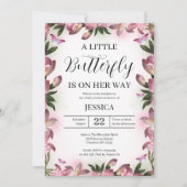 紫色のピンクバタフライベビーガールベビーシャワー 招待状 (正面)