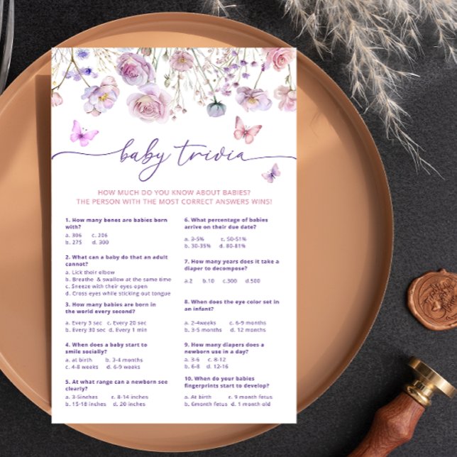 紫色のピンクバタフライワイルドフラワーズベビートリビアゲーム (クリエイターアップロード済み)