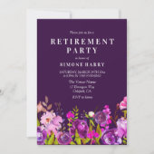 紫色のピンクフローラ水の色の退職パーティー 招待状 (正面)