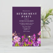 紫色のピンクフローラ水の色の退職パーティー 招待状 (スタンド正面)