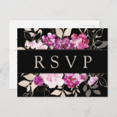 紫色のピンクフローラRSVPポストカードと食事の選択 インビテーションポストカード (正面/裏面)