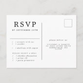 紫色のピンクフローラRSVPポストカードと食事の選択 インビテーションポストカード (裏面)