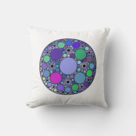 紫色のピンクブルーグリーンのフラクタル円 クッション