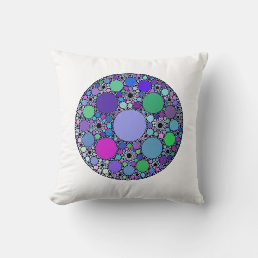 紫色のピンクブルーグリーンのフラクタル円 クッション (正面)
