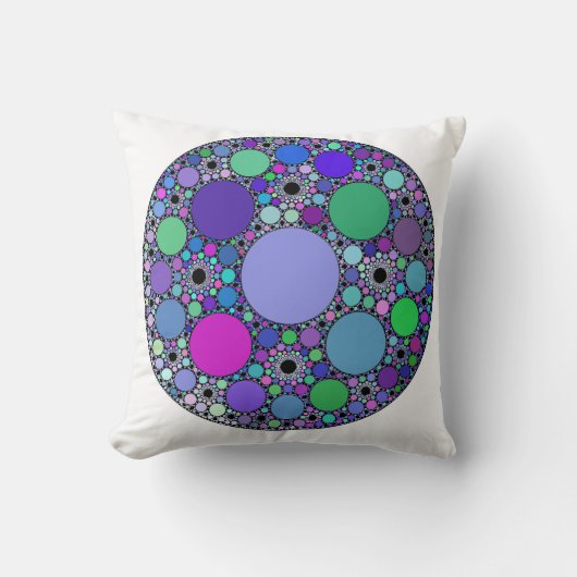 紫色のピンクブルーグリーンのフラクタル円 クッション (正面)