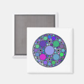 紫色のピンクブルーグリーンのフラクタル円 マグネット (正面/裏面)