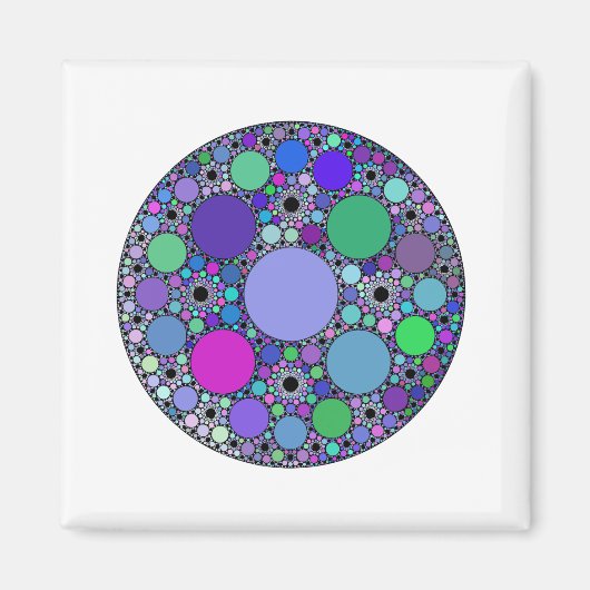 紫色のピンクブルーグリーンのフラクタル円 マグネット (正面)