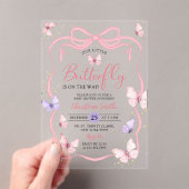 紫色のピンクボウ小さな蝶の赤ちゃんシャワー アクリル招待状 (インサイチュ (ポータブル))