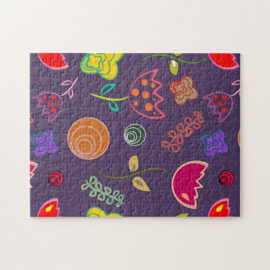 紫色のピンクモダンフローラ ジグソーパズル (横)