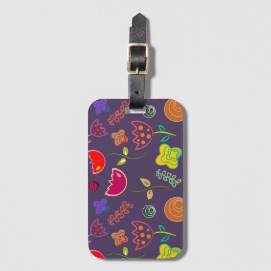 紫色のピンクモダンフローラ ラゲッジタグ (正面縦)