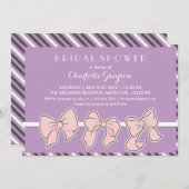 紫色のピンクリボンボーズブライダルシャワー招待 招待状 (正面/裏面)