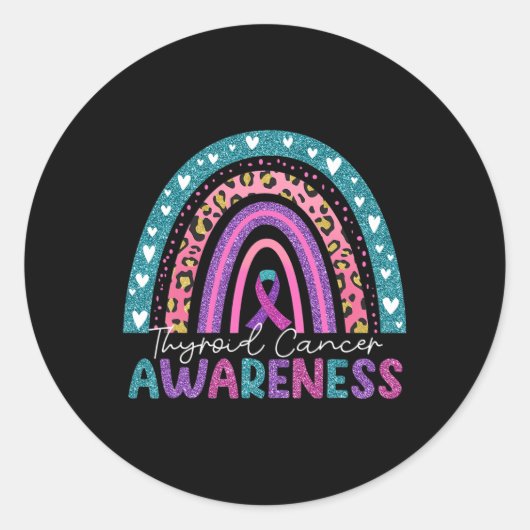 紫色のピンクリボンレインボー甲状腺がん ラウンドシール (正面)