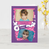 紫色のピンク子供へ色の水玉模様の写真 カード (黄色い花)