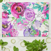 紫色のピンク明るい花カラフルのパタモダンーン キッチンタオル (折り畳み)