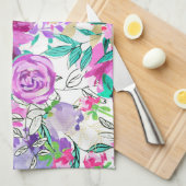 紫色のピンク明るい花カラフルのパタモダンーン キッチンタオル (四つ折り)