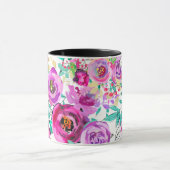 紫色のピンク明るい花カラフルのパタモダンーン マグカップ (中央)