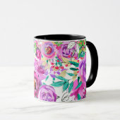 紫色のピンク明るい花カラフルのパタモダンーン マグカップ (正面右)