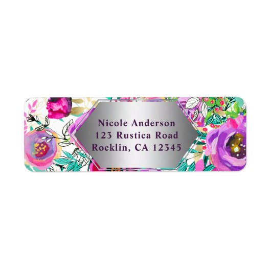 紫色のピンク明るい花カラフルのパタモダンーン ラベル (正面)