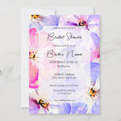 紫色のピンク牡丹ブライダルシャワー招待 招待状 (正面)