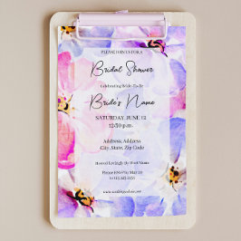 紫色のピンク牡丹ブライダルシャワー招待 招待状