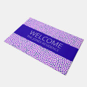 紫色のピンク色のスティップパターン名カスタマイズ ドアマット (アングル)