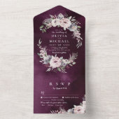 紫色のピンク色のフローラ素朴な結婚ボホ オールインワン招待状 (内側)