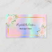 紫色のピンク色のホログラフィックフローラ写真qrコード 名刺 (正面)