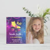 紫色のピンク色のローラースケートで滑る招待状と写真 招待状 (スタンド正面)
