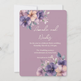 紫色のピンク色の花を結婚式招待状 招待状