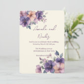 紫色のピンク色の花を結婚式招待状 招待状 (スタンド正面)