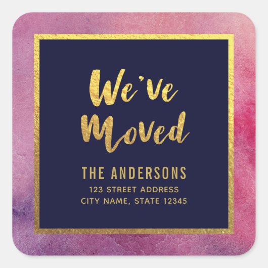紫色のピンク色の金ゴールド引っ越しましたアドレス スクエアシール (正面)