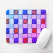 紫色のピンク色の青いハートギンガムマウスパッド マウスパッド (マウス)