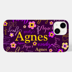 紫色のピンク色の黄色い花と名前Agnes Case-Mate iPhone 14ケース
