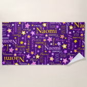 紫色のピンク色の黄色の名前をカスタムするナオミ星 ビーチタオル (正面)
