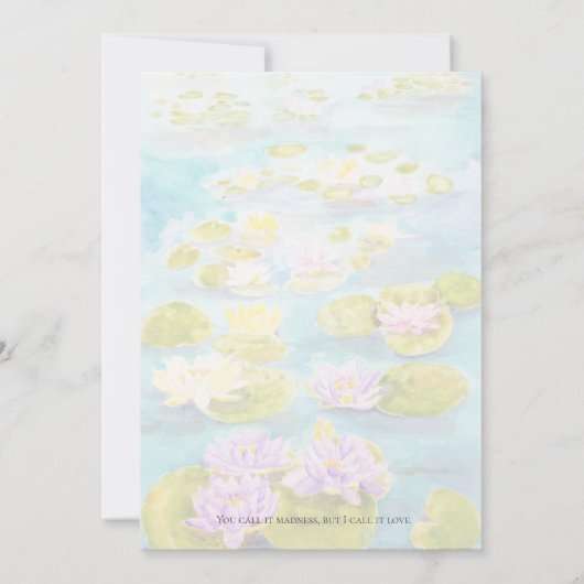 紫色のピンク色の黄色の《植物》スイレン池の水色 招待状 (裏面)