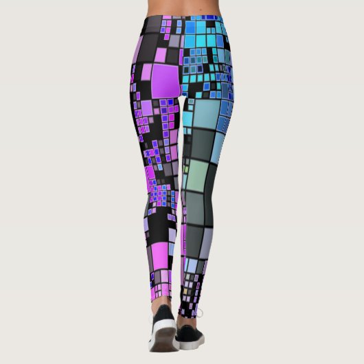 紫色のピンク色の黒い幾何学的なアートのクールレギンス レギンス (裏面)