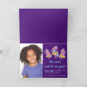 紫色のピンク踊りユニコーン子供たち撮影Birtday 招待状 (内部)