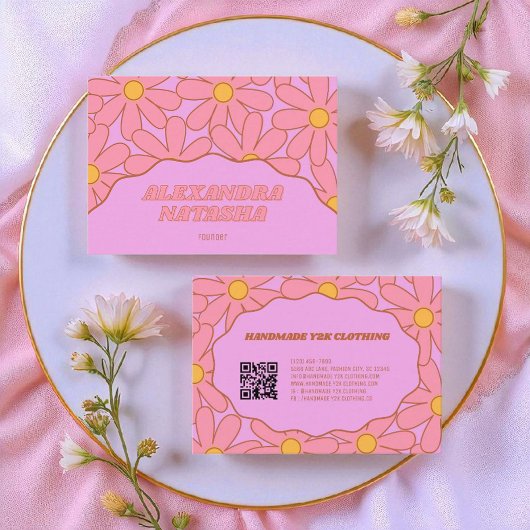 紫色のピンクY2K花手作り服 名刺