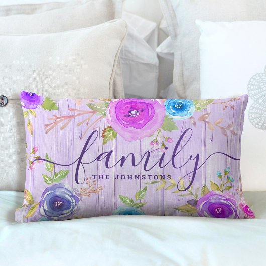 紫色のファミリーフローラ素朴な木水のカラースクリプト ランバークッション