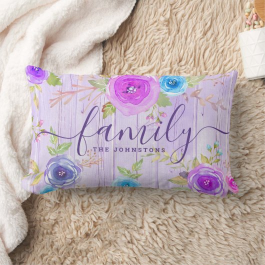 紫色のファミリーフローラ素朴な木水のカラースクリプト ランバークッション (ブランケット)