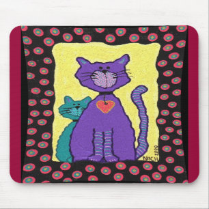 紫色のファンキーな猫及び子猫- mousepad マウスパッド