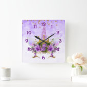 紫色のファンタジーおよび金星のユニコーン スクエア壁時計 (ホーム)