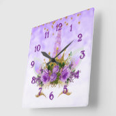 紫色のファンタジーおよび金星のユニコーン スクエア壁時計 (傾斜)