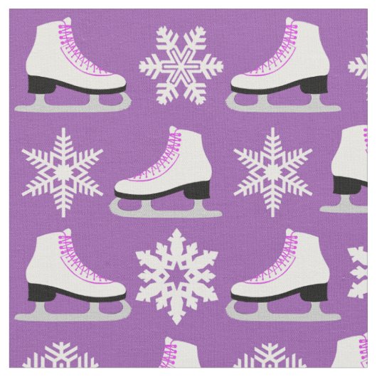 紫色のフィギュアスケートおよび雪片のクリスマス ファブリック (クローズアップ)